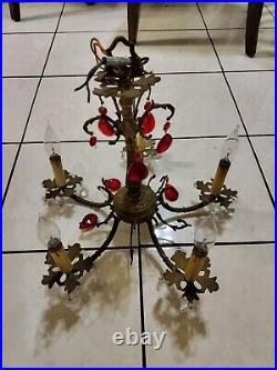 Vintage Brass Arm Chandelier For Repair Or Parts Beautiful Design