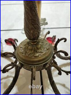 Vintage Brass Arm Chandelier For Repair Or Parts Beautiful Design