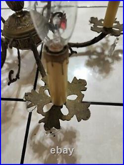 Vintage Brass Arm Chandelier For Repair Or Parts Beautiful Design