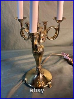 Vintage Brass Bouillotte Lamp Base for a Round Tole Painted Metal Shade Light