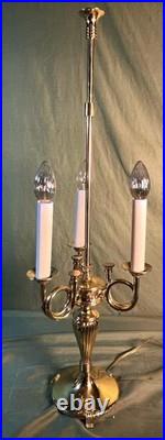 Vintage Brass Bouillotte Lamp Base for a Round Tole Painted Metal Shade Light