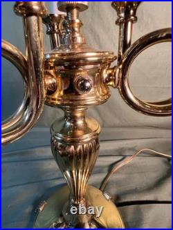 Vintage Brass Bouillotte Lamp Base for a Round Tole Painted Metal Shade Light