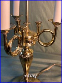 Vintage Brass Bouillotte Lamp Base for a Round Tole Painted Metal Shade Light