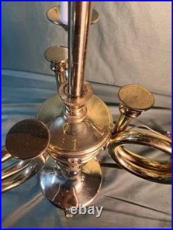 Vintage Brass Bouillotte Lamp Base for a Round Tole Painted Metal Shade Light