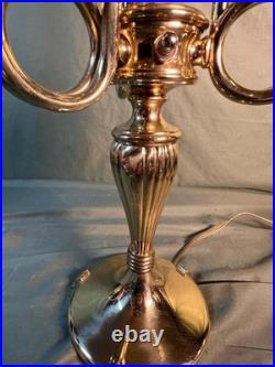 Vintage Brass Bouillotte Lamp Base for a Round Tole Painted Metal Shade Light