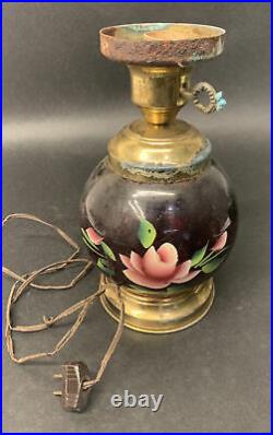 Vintage Brass Red Glass Table Lamp. For parts and repair