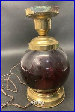 Vintage Brass Red Glass Table Lamp. For parts and repair