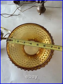 Vintage Brass Wood Hurricane Amber Hobnail Floor Lamp Parts Untested No Rod