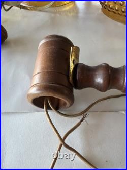 Vintage Brass Wood Hurricane Amber Hobnail Floor Lamp Parts Untested No Rod