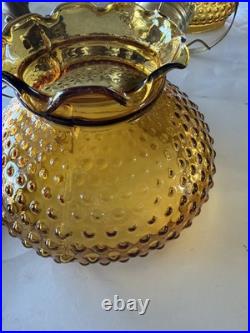 Vintage Brass Wood Hurricane Amber Hobnail Floor Lamp Parts Untested No Rod