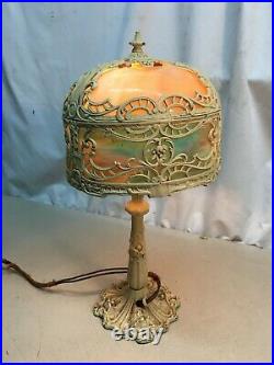 Vintage Cast 16 Beside Table Lamp with Cast & Slag Glass Shade Parts Repair