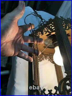 Vintage Cast Brass Hanging Art Deco Hanging Lantern Style Light fixture Parts or