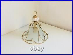 Vintage Ceiling Lamp for PARTS, Glass Panes, Brass, Crystal Prisms Garlands