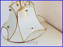 Vintage Ceiling Lamp for PARTS, Glass Panes, Brass, Crystal Prisms Garlands