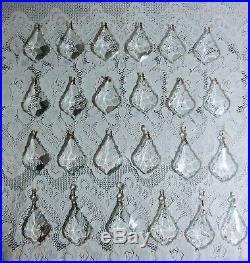 Vintage Chandelier Maple Leaf Crystal Glass Prisms Lot of 24 Lamp Parts