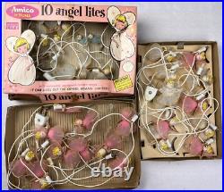 Vintage Christmas Pink Blue White Tulle Cotton Chenille Angel Lights FOR PARTS