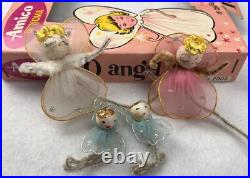 Vintage Christmas Pink Blue White Tulle Cotton Chenille Angel Lights FOR PARTS