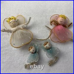Vintage Christmas Pink Blue White Tulle Cotton Chenille Angel Lights FOR PARTS