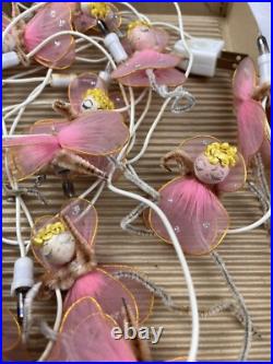 Vintage Christmas Pink Blue White Tulle Cotton Chenille Angel Lights FOR PARTS