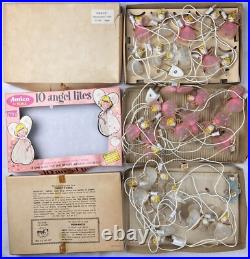 Vintage Christmas Pink Blue White Tulle Cotton Chenille Angel Lights FOR PARTS