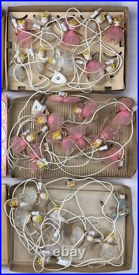 Vintage Christmas Pink Blue White Tulle Cotton Chenille Angel Lights FOR PARTS