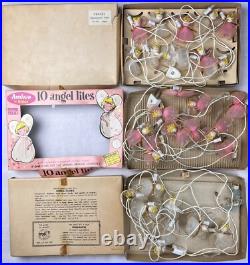 Vintage Christmas Pink Blue White Tulle Cotton Chenille Angel Lights FOR PARTS