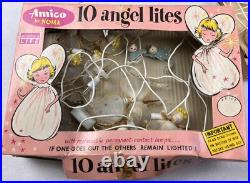 Vintage Christmas Pink Blue White Tulle Cotton Chenille Angel Lights FOR PARTS