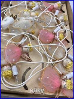 Vintage Christmas Pink Blue White Tulle Cotton Chenille Angel Lights FOR PARTS