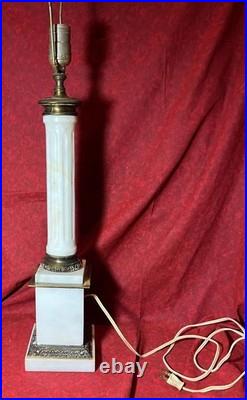 Vintage Classical Brass Mounted Albaster Fluted Column Accent Table Lamp Italian
