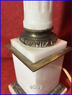 Vintage Classical Brass Mounted Albaster Fluted Column Accent Table Lamp Italian