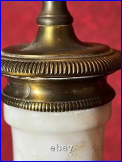 Vintage Classical Brass Mounted Albaster Fluted Column Accent Table Lamp Italian
