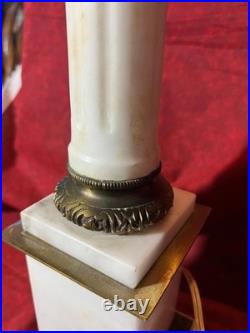 Vintage Classical Brass Mounted Albaster Fluted Column Accent Table Lamp Italian