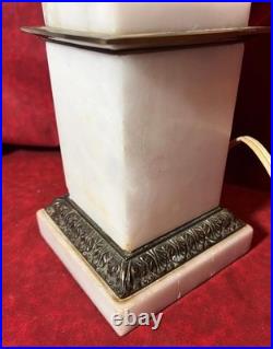 Vintage Classical Brass Mounted Albaster Fluted Column Accent Table Lamp Italian