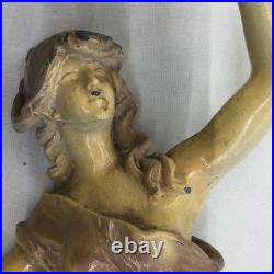Vintage Clay Moreau Poured Cast Metal Lamp Base withWoman & Harp (Parts) 23 Tall