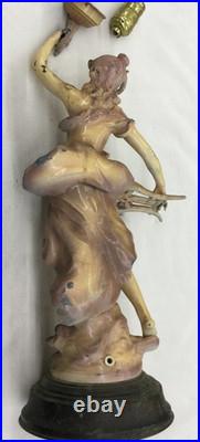 Vintage Clay Moreau Poured Cast Metal Lamp Base withWoman & Harp (Parts) 23 Tall
