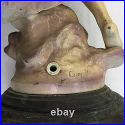 Vintage Clay Moreau Poured Cast Metal Lamp Base withWoman & Harp (Parts) 23 Tall