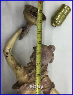 Vintage Clay Moreau Poured Cast Metal Lamp Base withWoman & Harp (Parts) 23 Tall