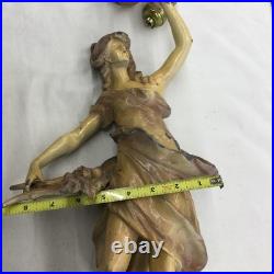 Vintage Clay Moreau Poured Cast Metal Lamp Base withWoman & Harp (Parts) 23 Tall