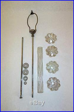 Vintage Clear Glass Swirl Column & Flower Petal Table Lamp Parts