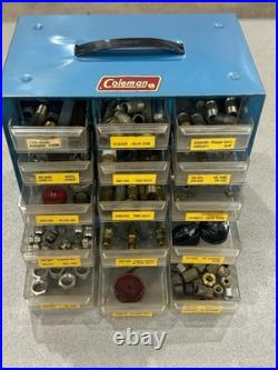Vintage Coleman Lantern Parts Cabinet Huge Selection Of Parts Many Nos