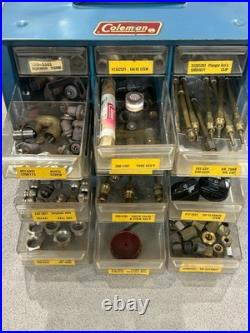 Vintage Coleman Lantern Parts Cabinet Huge Selection Of Parts Many Nos