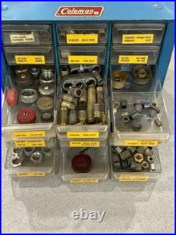 Vintage Coleman Lantern Parts Cabinet Huge Selection Of Parts Many Nos