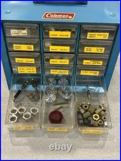 Vintage Coleman Lantern Parts Cabinet Huge Selection Of Parts Many Nos