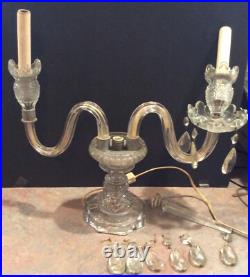 Vintage Crystal Candelabra Electric 2 Arm Lamp with Prisms For Parts / Repair