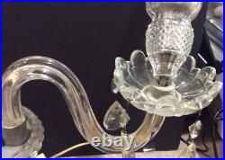 Vintage Crystal Candelabra Electric 2 Arm Lamp with Prisms For Parts / Repair