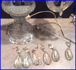 Vintage Crystal Candelabra Electric 2 Arm Lamp with Prisms For Parts / Repair