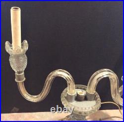 Vintage Crystal Candelabra Electric 2 Arm Lamp with Prisms For Parts / Repair