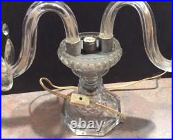 Vintage Crystal Candelabra Electric 2 Arm Lamp with Prisms For Parts / Repair