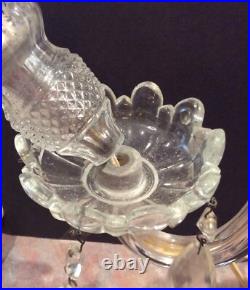 Vintage Crystal Candelabra Electric 2 Arm Lamp with Prisms For Parts / Repair