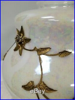 Vintage Electric Lamp Font Base Parts Applied Bronze Gold Flowers Iridized Pearl